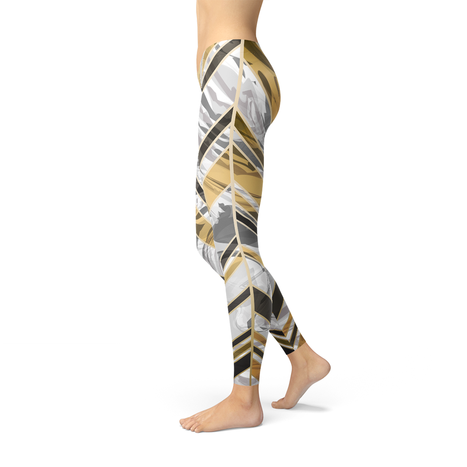 Womens White Marble w/ Black Gold Lines Leggings - Horizon Bliss