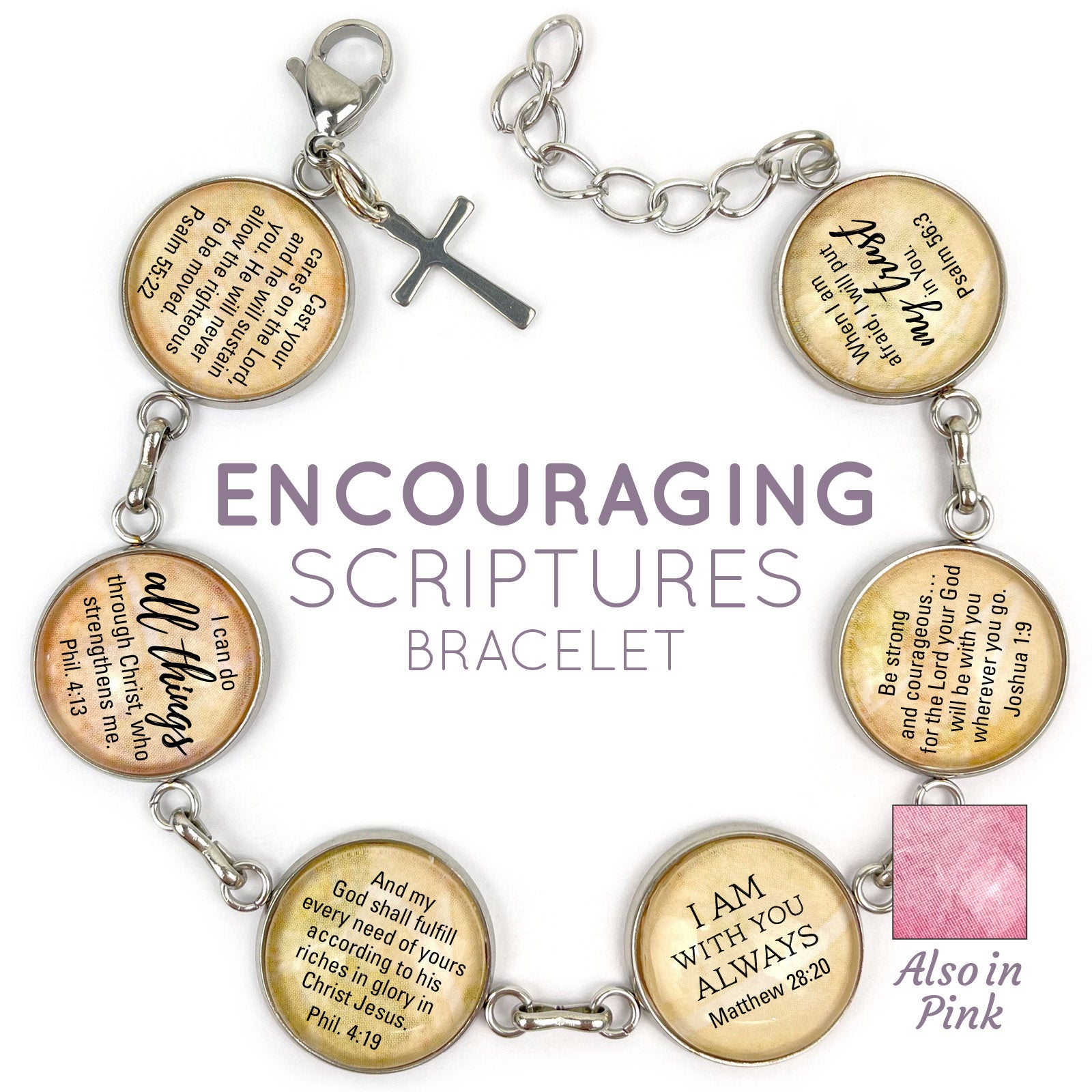 Hope & Encouragement Scripture Bracelet – Glass Charm Stainless Steel - Horizon Bliss