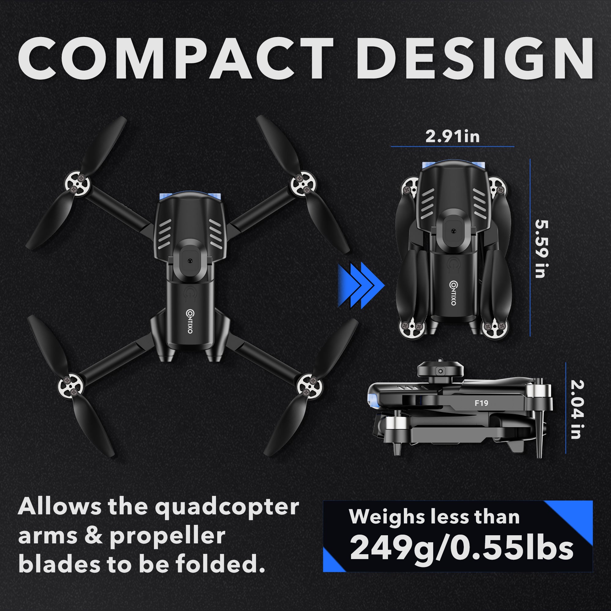 F19 Drone with 1080P Camera, foldable, Follow Me, Waypoint Fly - Horizon Bliss