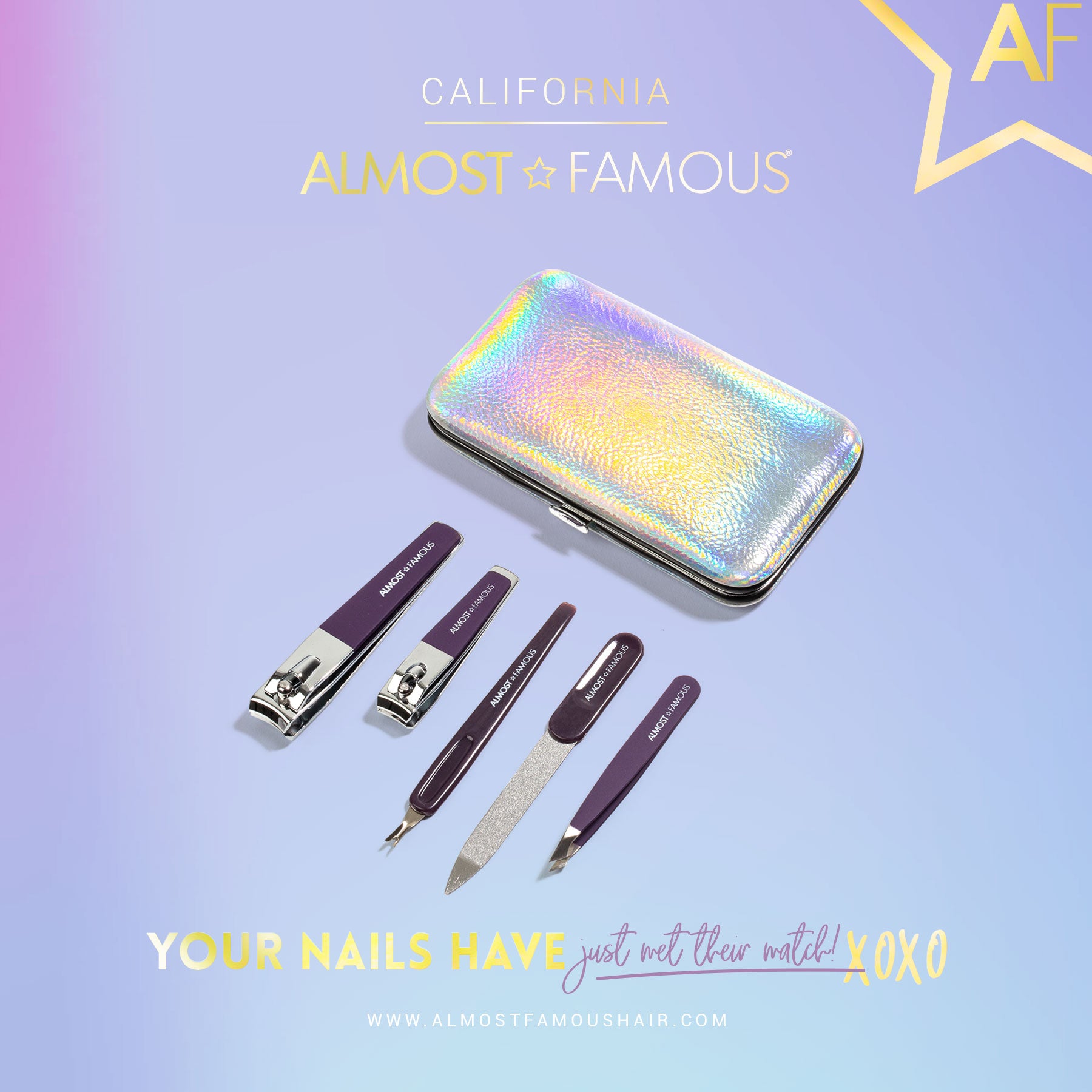 Almost Famous Manicure Kit w/ Silver Holographic travel case - Horizon Bliss