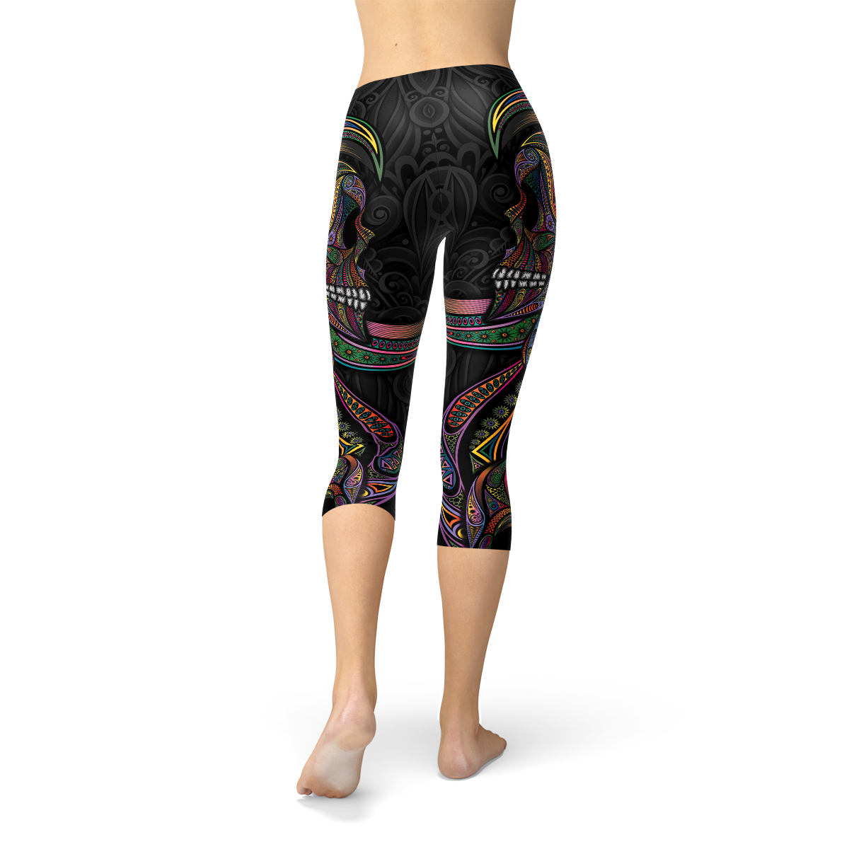 Womens Sugar Skull Capri Leggings - Horizon Bliss