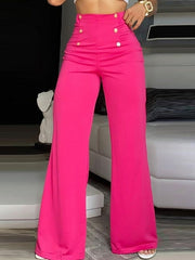 Button Decor High Waist Wide Leg Pants - Horizon Bliss