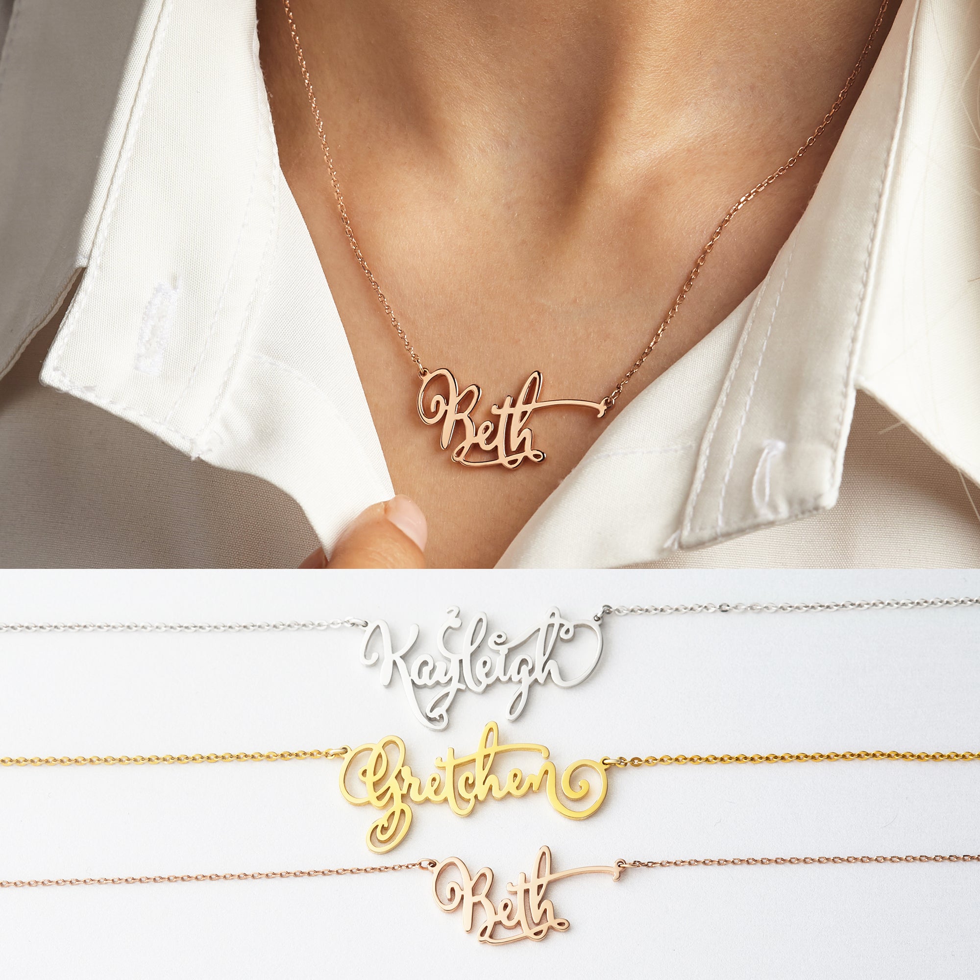 Nameplate Necklace, Cursive Name Necklace, SCRIPT Name Necklace - Horizon Bliss