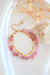 Strawberry Quartz & 24 Karats Double-Layered Bracelet - Horizon Bliss