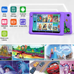 K80-Purple 8" Kids Android 64GB Tablet with Disney E-books and videos - Horizon Bliss