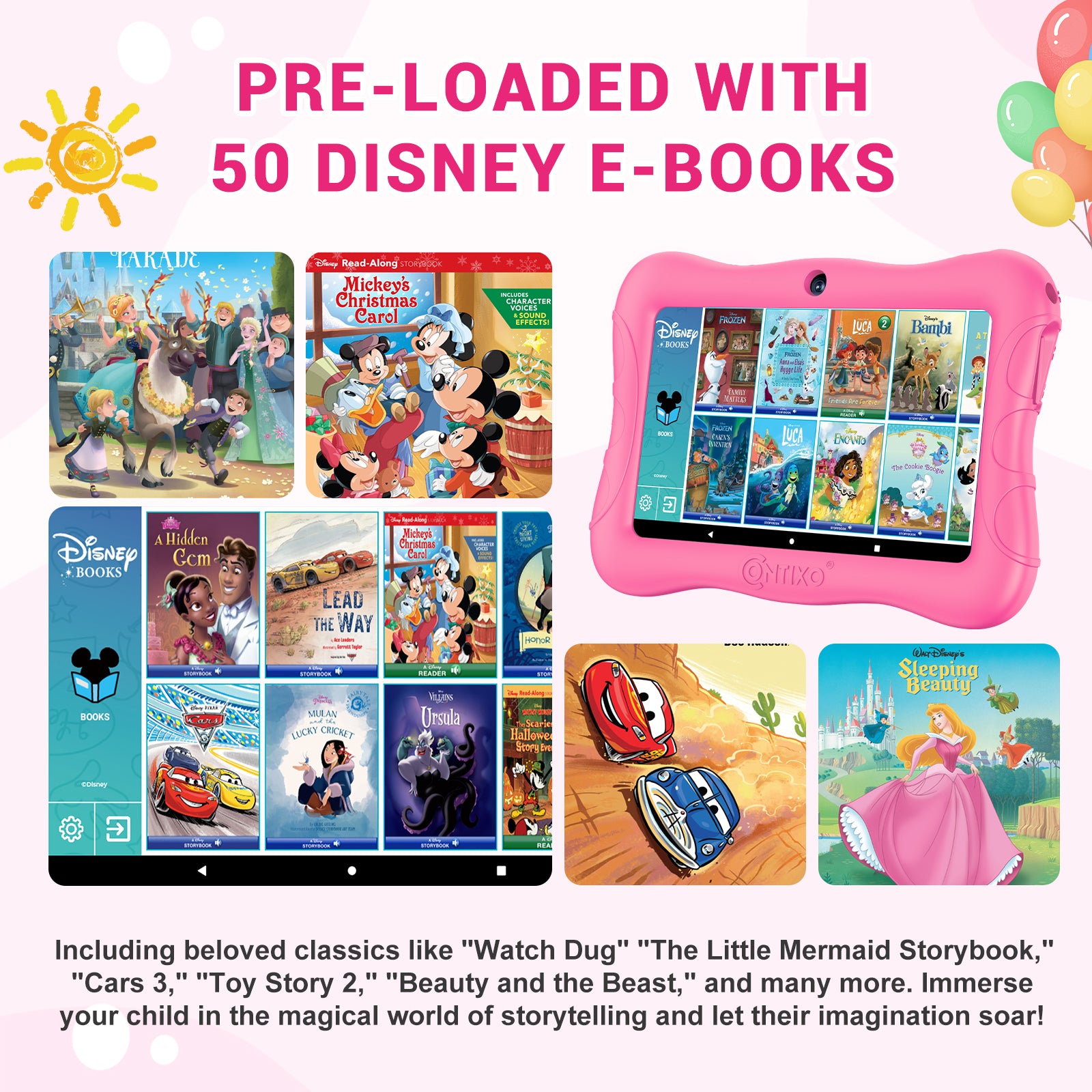 Contixo V9 Pink 7" Kids 32GB HD Tablet Featuring 50 Disney E-Books - Horizon Bliss