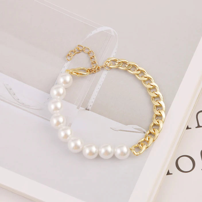 Womens Pearl Beaded Bracelet with Half Chain - Horizon Bliss