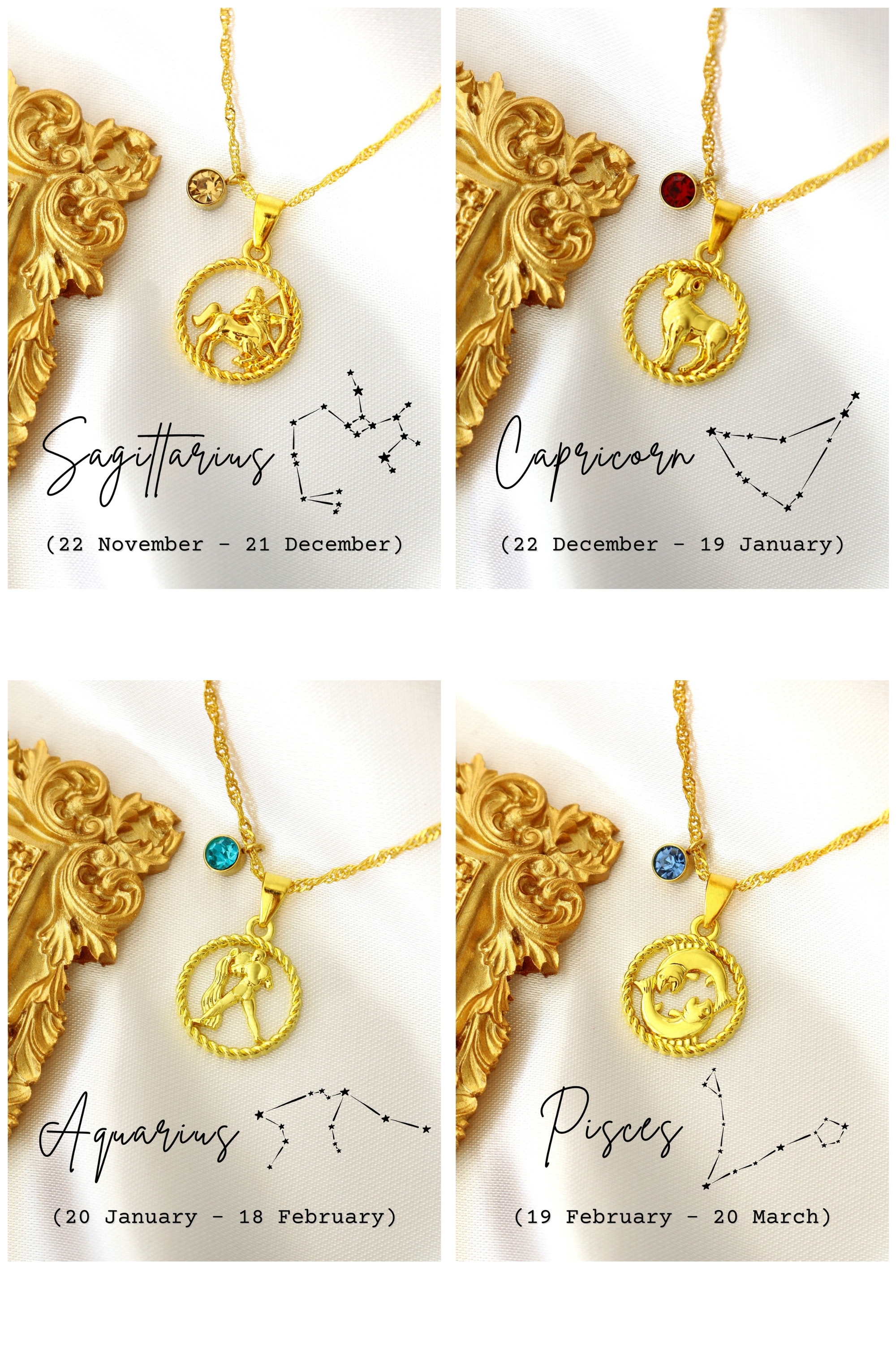 18K Zodiac Sign and Birthstone Necklace - Horizon Bliss