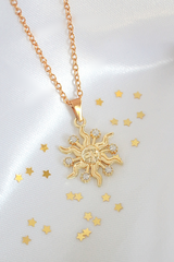 24 Karats CZ Sun Pendant Necklace - Horizon Bliss