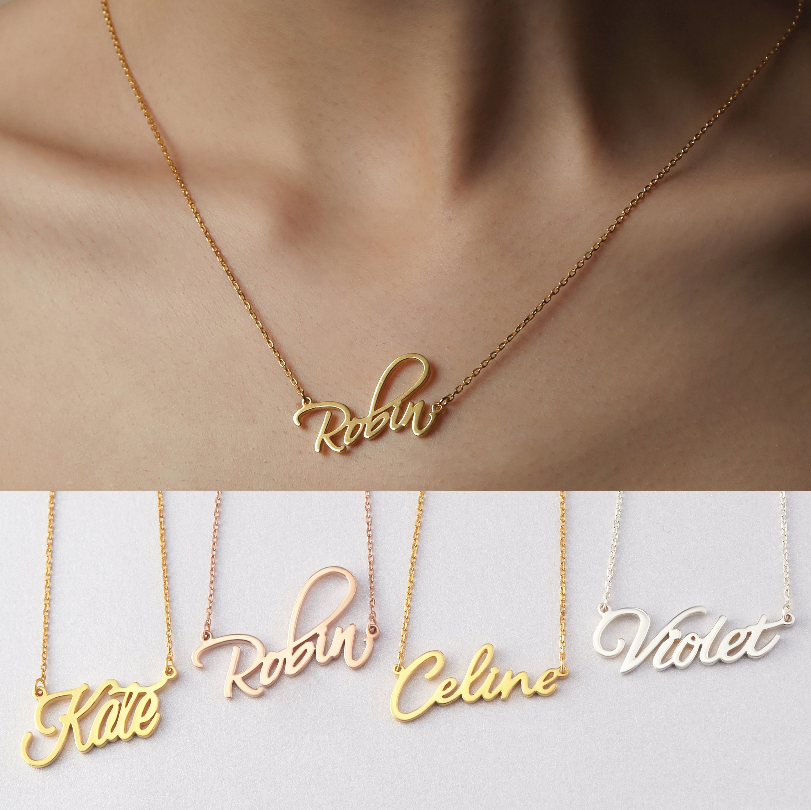 Nameplate Necklace, Cursive Name Necklace, SCRIPT Name Necklace - Horizon Bliss