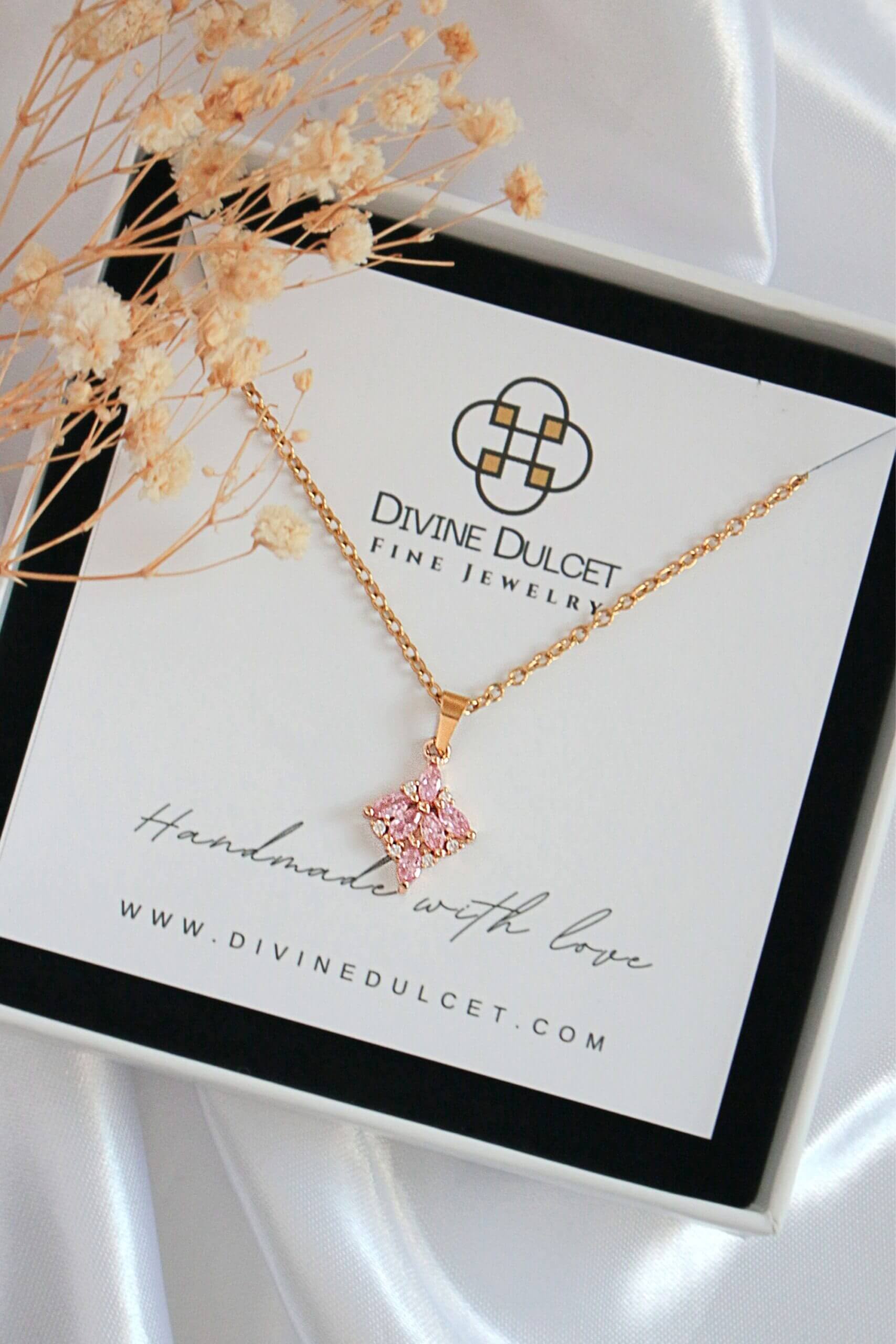 24 Karats Pink Cubic Zirconia Dainty Pendant Necklace - Horizon Bliss