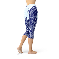 Womens Japanese Dragon Capri Leggings - Horizon Bliss