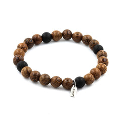 Matte Black Onyx + wood Bracelet 8 mm Beads. - Horizon Bliss