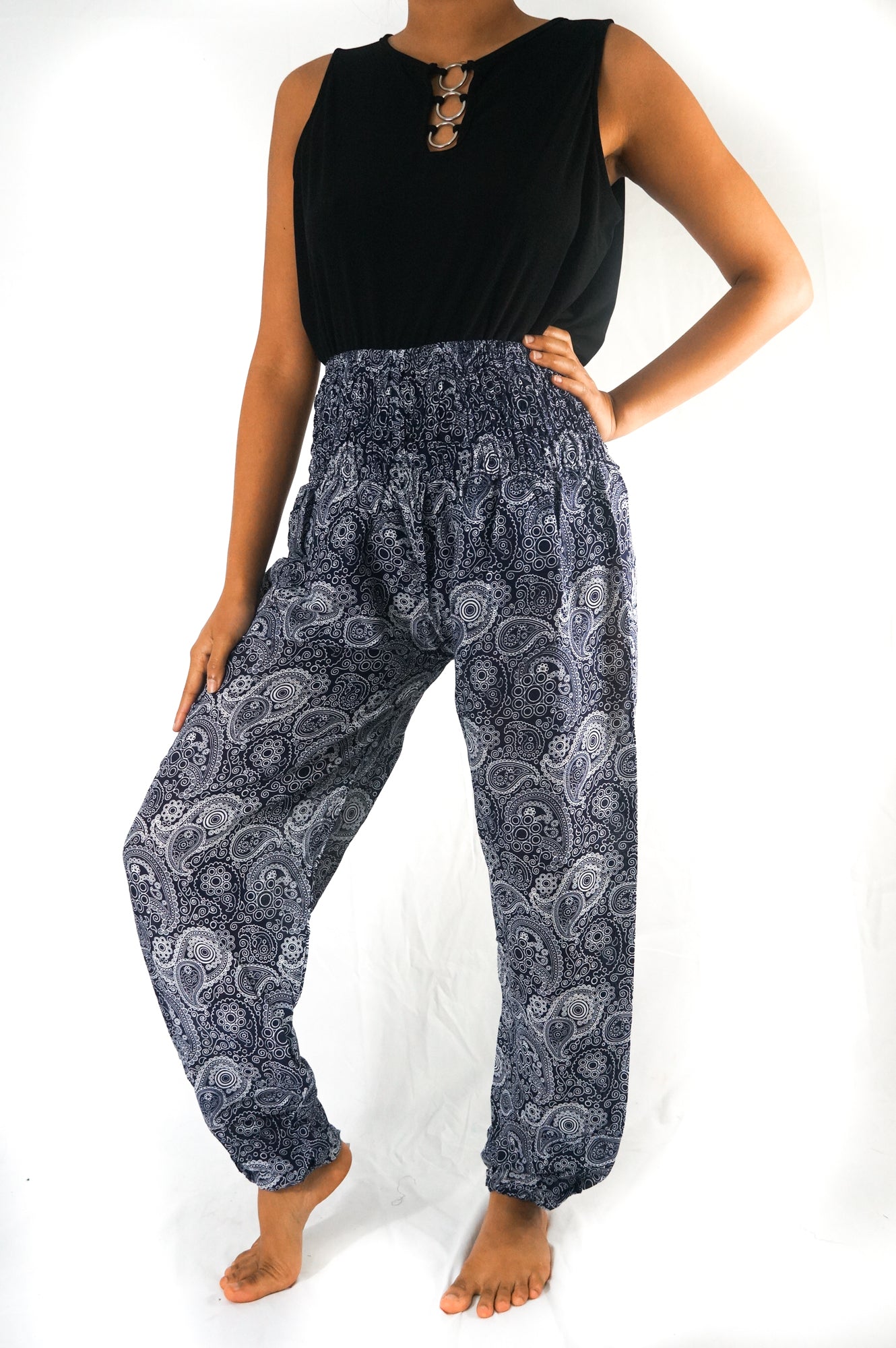 Black Paisley Pants Women Boho Pants Hippie Pants Yoga - Horizon Bliss