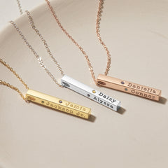 Mom Necklace With Kids Names, Mother Jewelry, 4 Sided Bar Necklace - Horizon Bliss