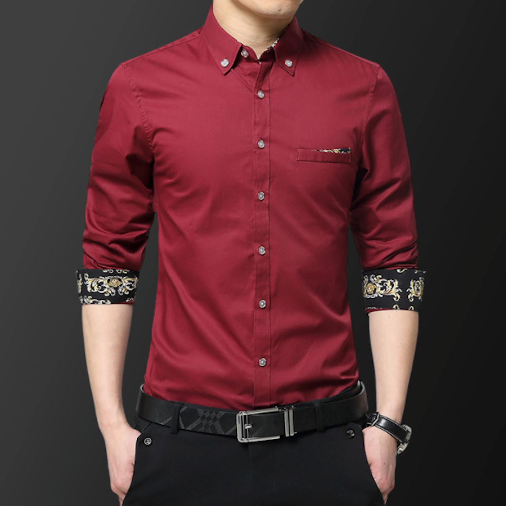 Mens Long Sleeve Button Down Shirt With Floral Details - Horizon Bliss