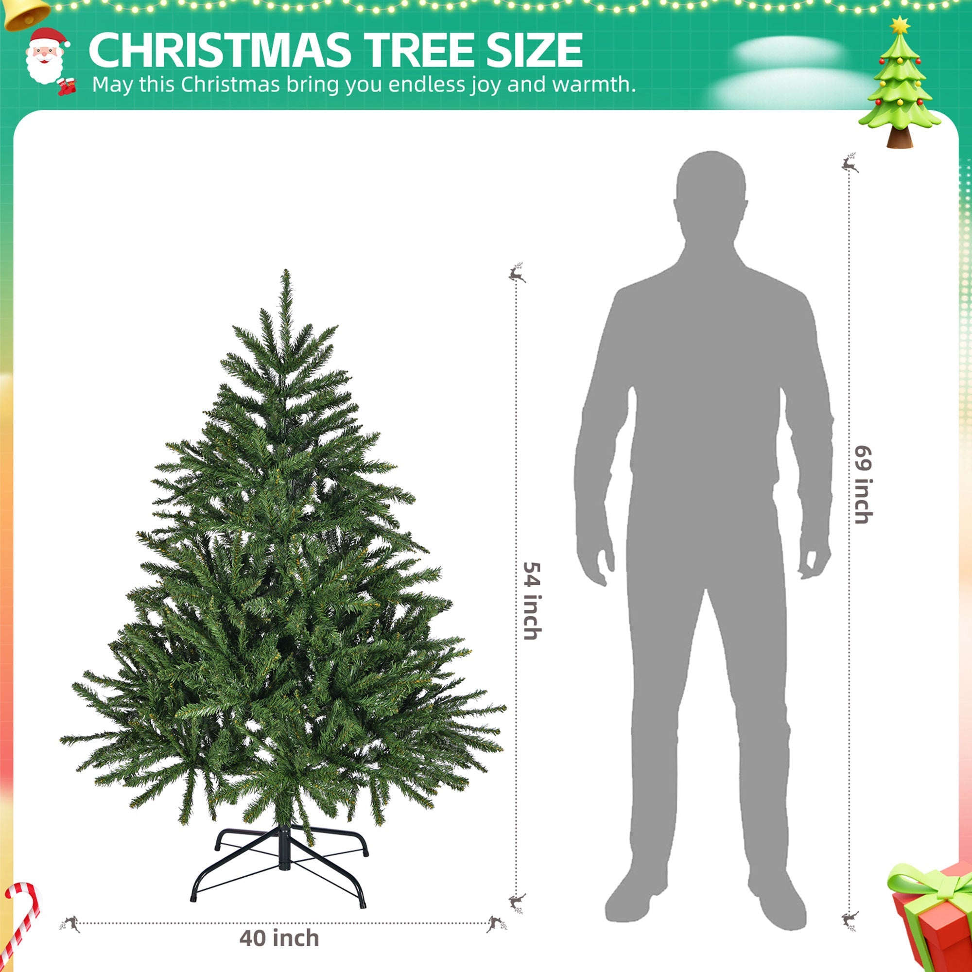 4.5 Ft Artificial Christmas Tree, Premium Hinged Spruce Tree with