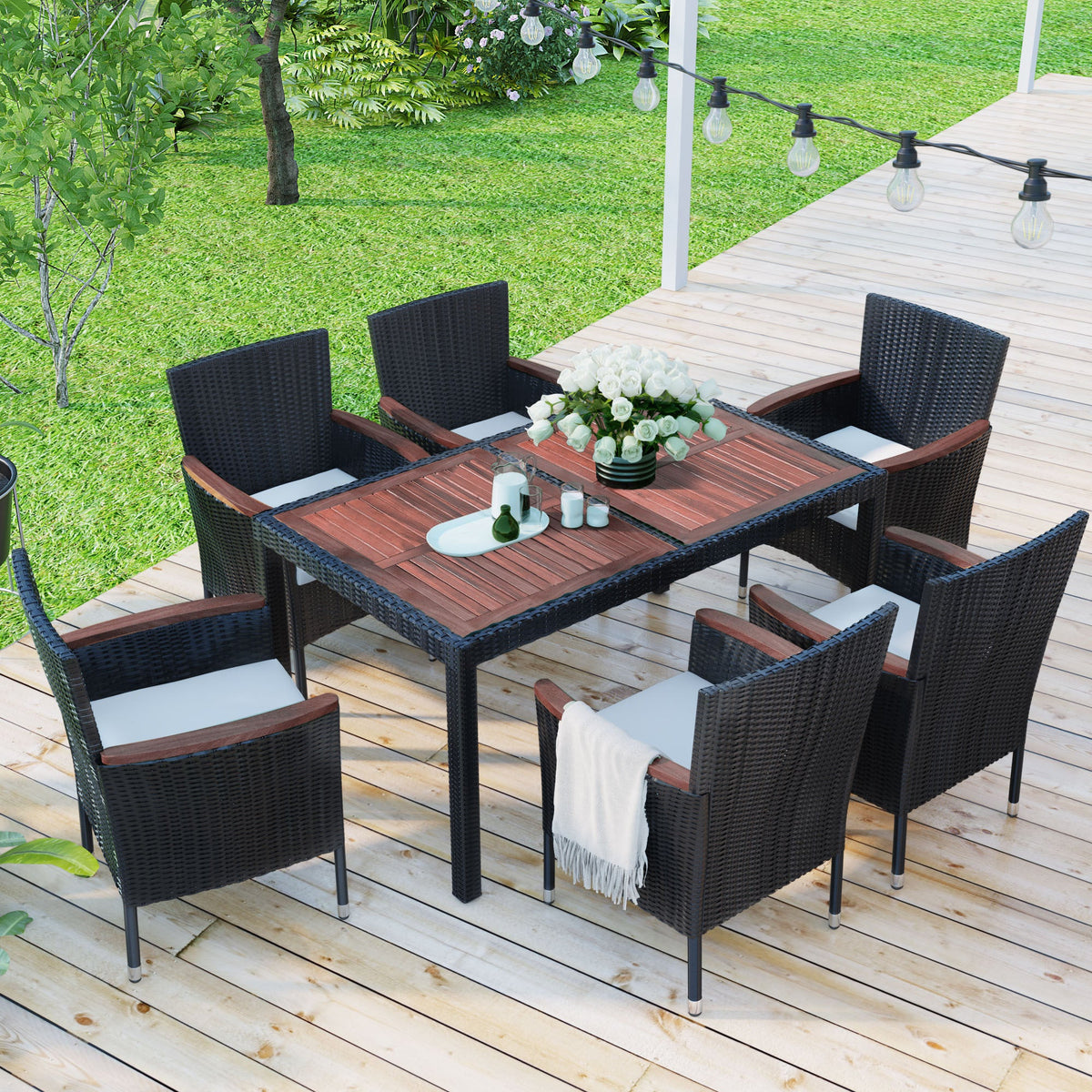 7-Piece Outdoor Patio Dining Set, Garden PE Rattan Wicker Dining Table - Horizon Bliss