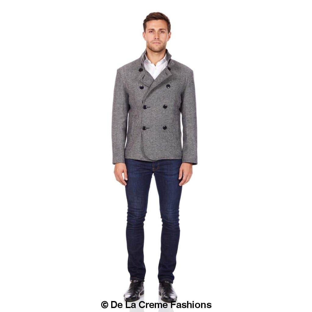 De La Creme MAN - Herringbone Tweed Blend Short Reefer Coat - Horizon Bliss