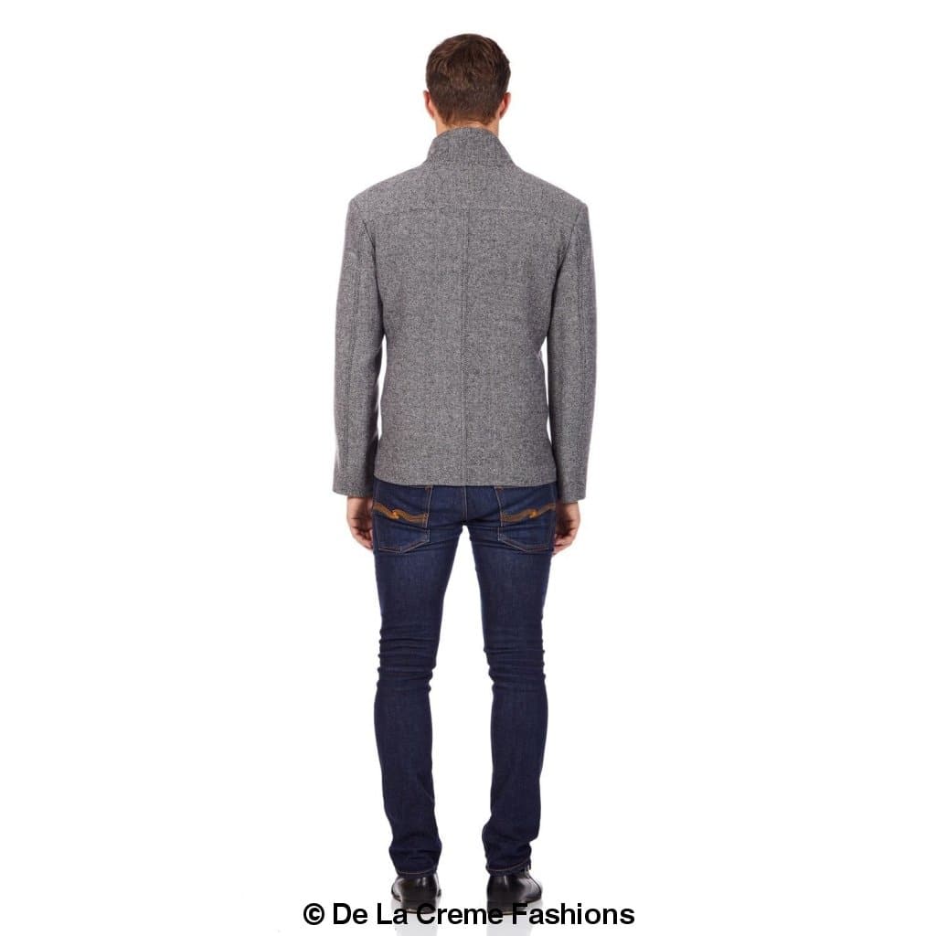 De La Creme MAN - Herringbone Tweed Blend Short Reefer Coat - Horizon Bliss