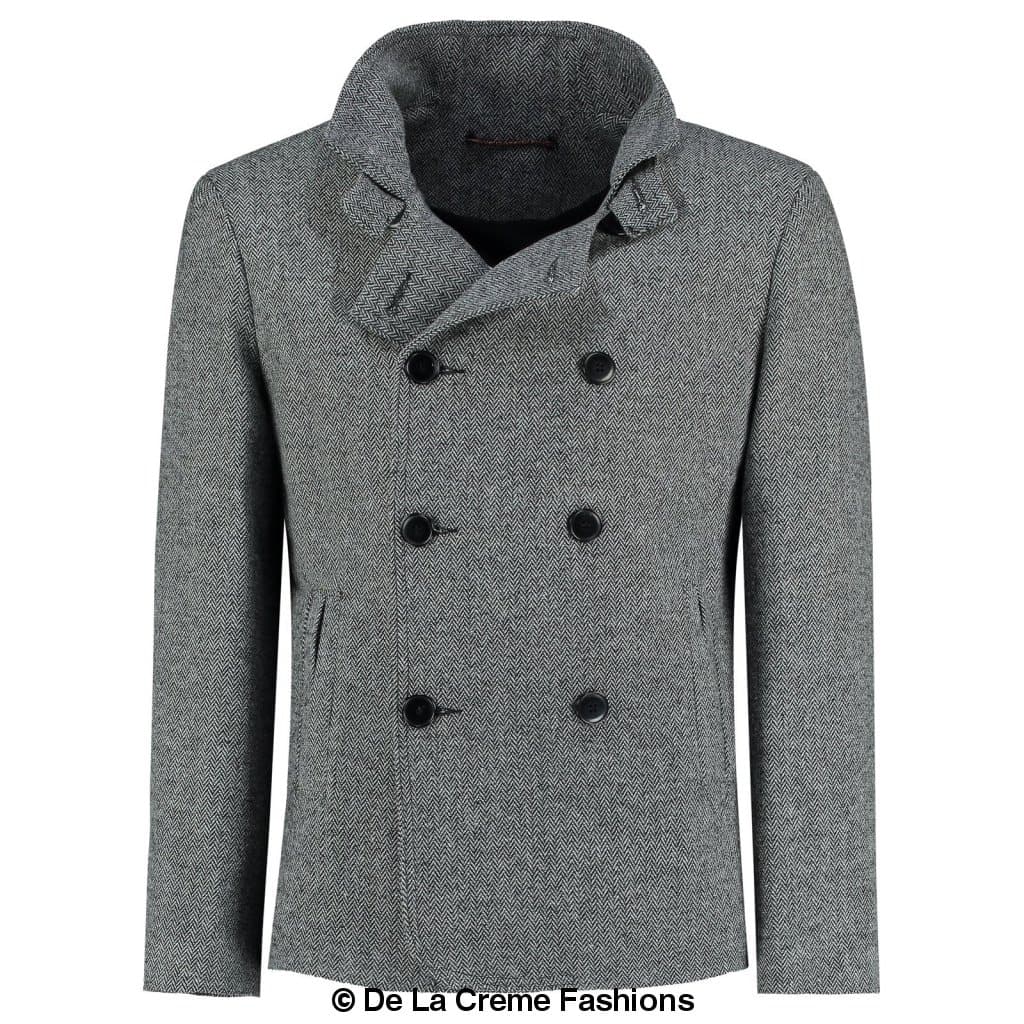 De La Creme MAN - Herringbone Tweed Blend Short Reefer Coat - Horizon Bliss