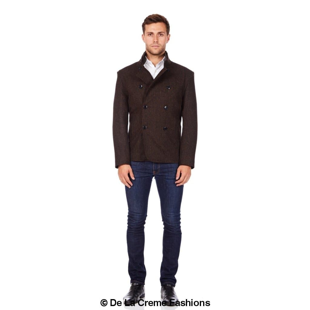 De La Creme MAN - Herringbone Tweed Blend Short Reefer Coat - Horizon Bliss