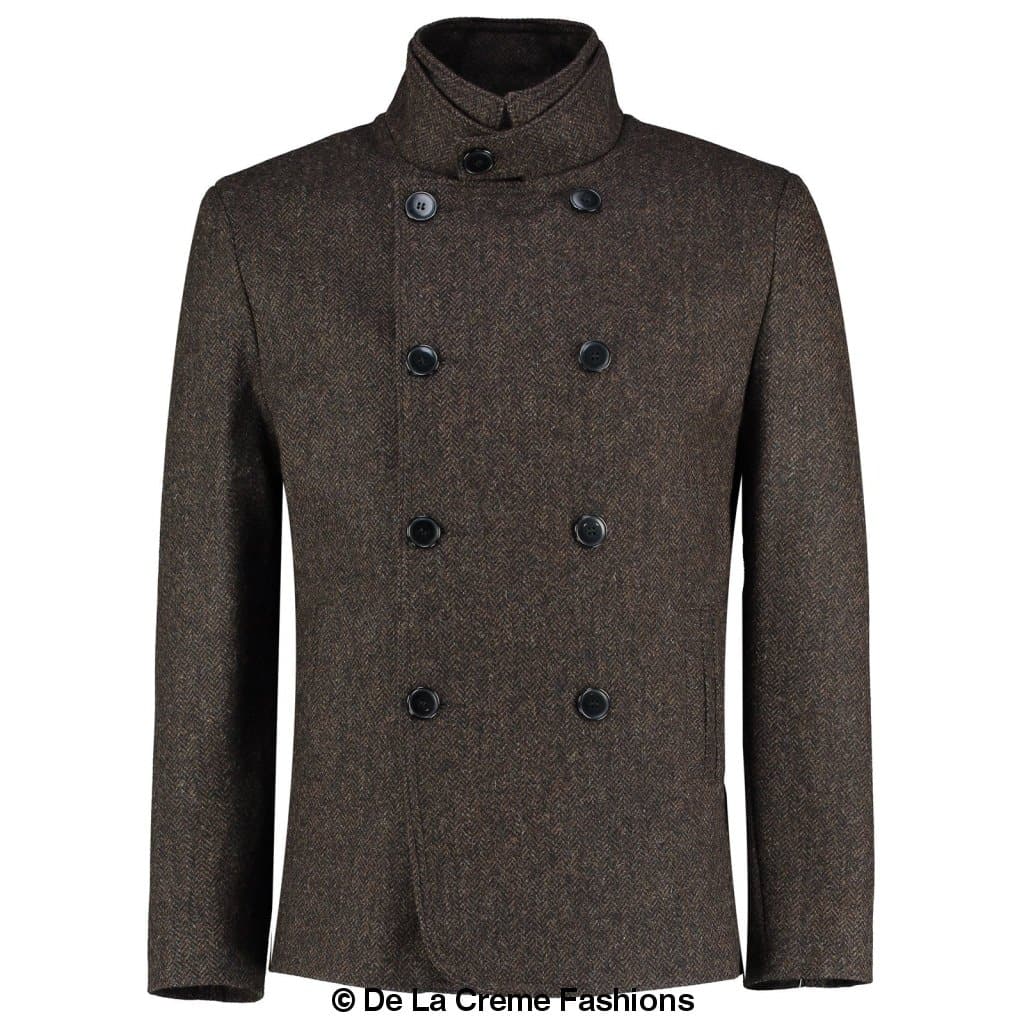 De La Creme MAN - Herringbone Tweed Blend Short Reefer Coat - Horizon Bliss