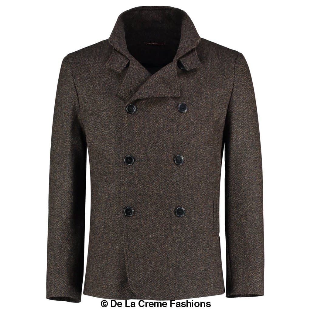 De La Creme MAN - Herringbone Tweed Blend Short Reefer Coat - Horizon Bliss