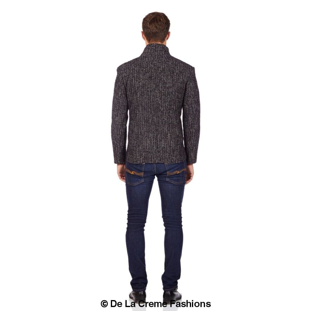 De La Creme MAN - Herringbone Tweed Blend Short Reefer Coat - Horizon Bliss