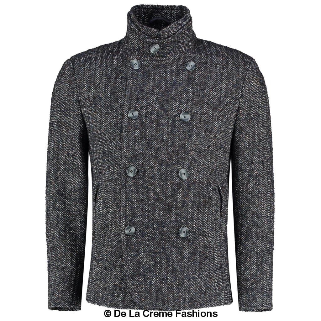 De La Creme MAN - Herringbone Tweed Blend Short Reefer Coat - Horizon Bliss