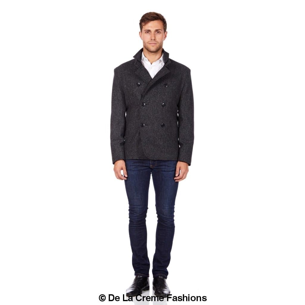 De La Creme MAN - Herringbone Tweed Blend Short Reefer Coat - Horizon Bliss