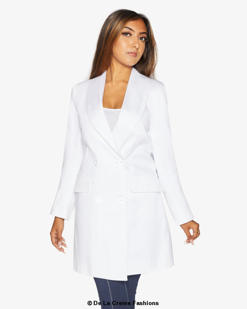 De La Creme Womens Double Breasted Longline Blazer - Horizon Bliss