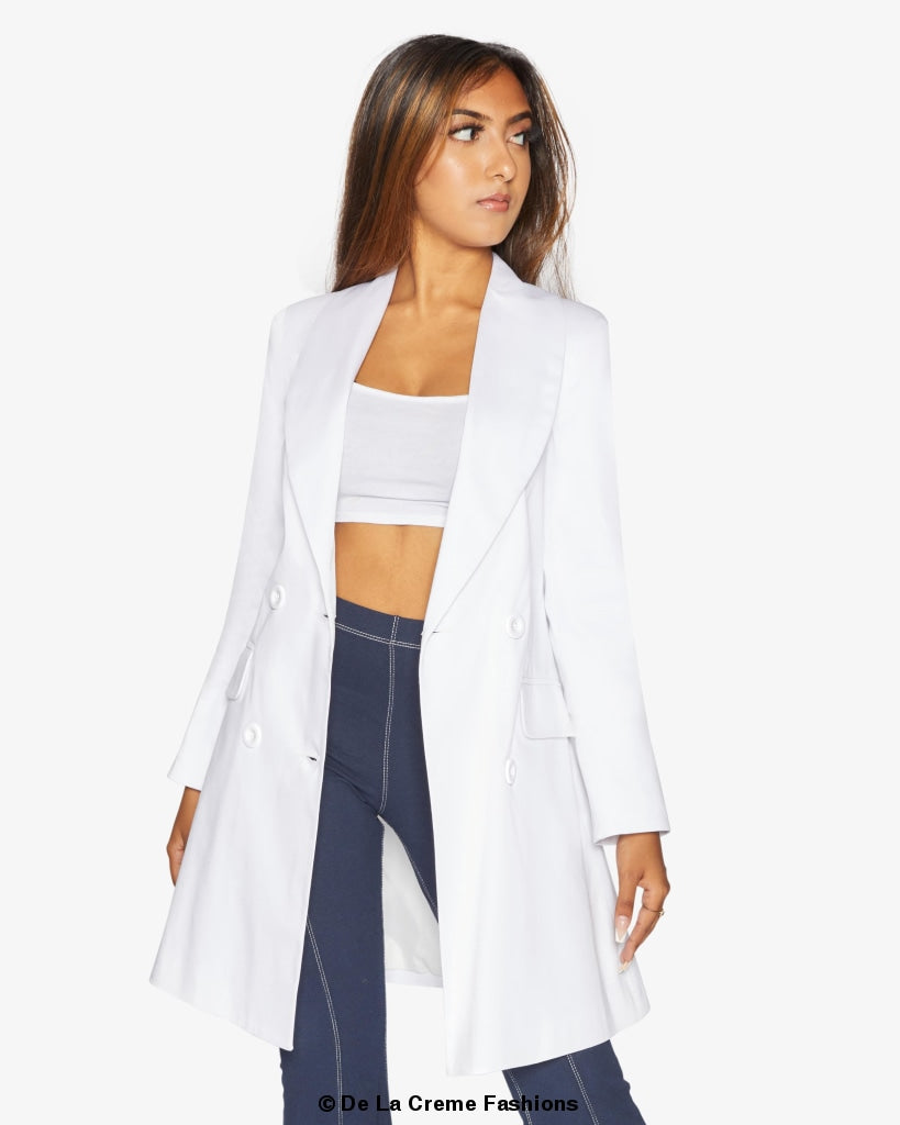 De La Creme Womens Double Breasted Longline Blazer - Horizon Bliss