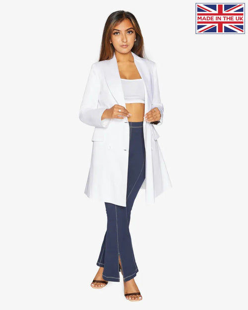 De La Creme Womens Double Breasted Longline Blazer - Horizon Bliss