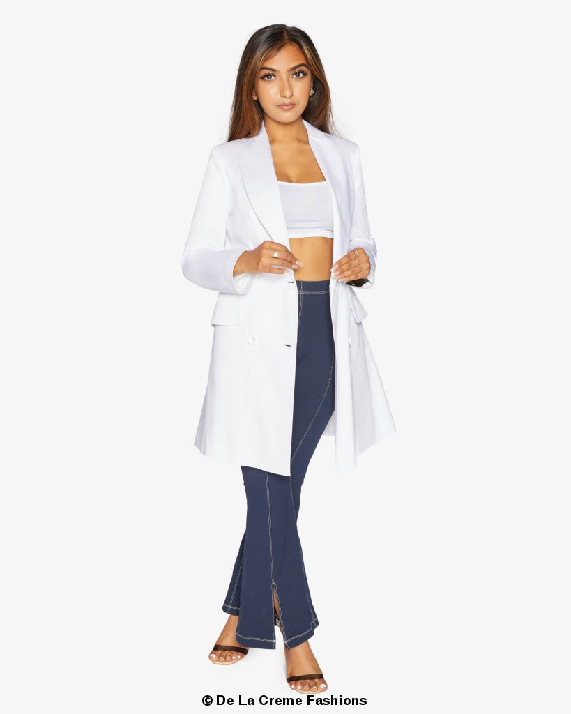 De La Creme Womens Double Breasted Longline Blazer - Horizon Bliss