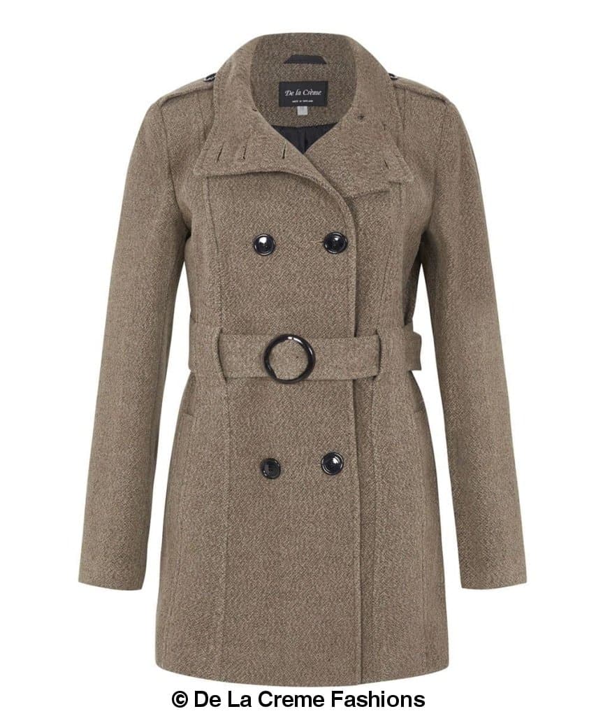 De La Creme - Womens Military Style Wool Belted Coat - Horizon Bliss