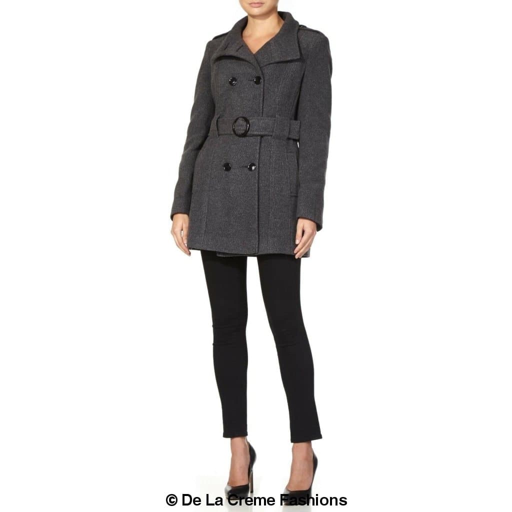 De La Creme - Womens Military Style Wool Belted Coat - Horizon Bliss