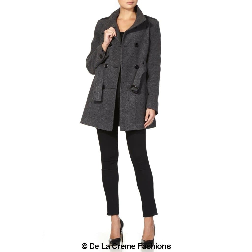 De La Creme - Womens Military Style Wool Belted Coat - Horizon Bliss