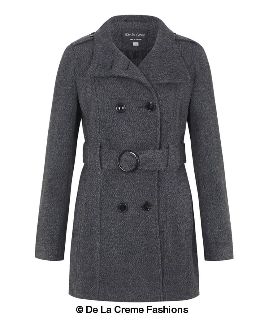 De La Creme - Womens Military Style Wool Belted Coat - Horizon Bliss