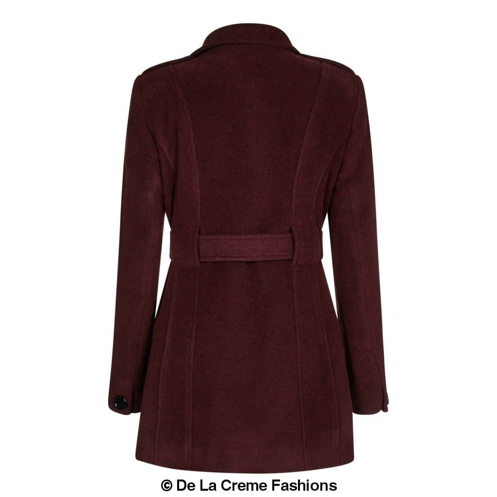 De La Creme - Womens Military Style Wool Belted Coat - Horizon Bliss