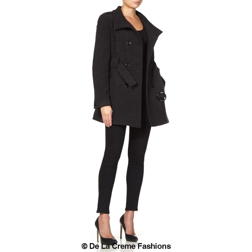 De La Creme - Womens Military Style Wool Belted Coat - Horizon Bliss