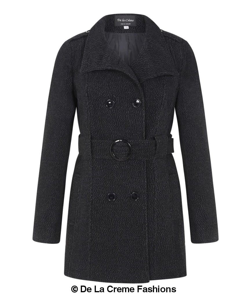 De La Creme - Womens Military Style Wool Belted Coat - Horizon Bliss