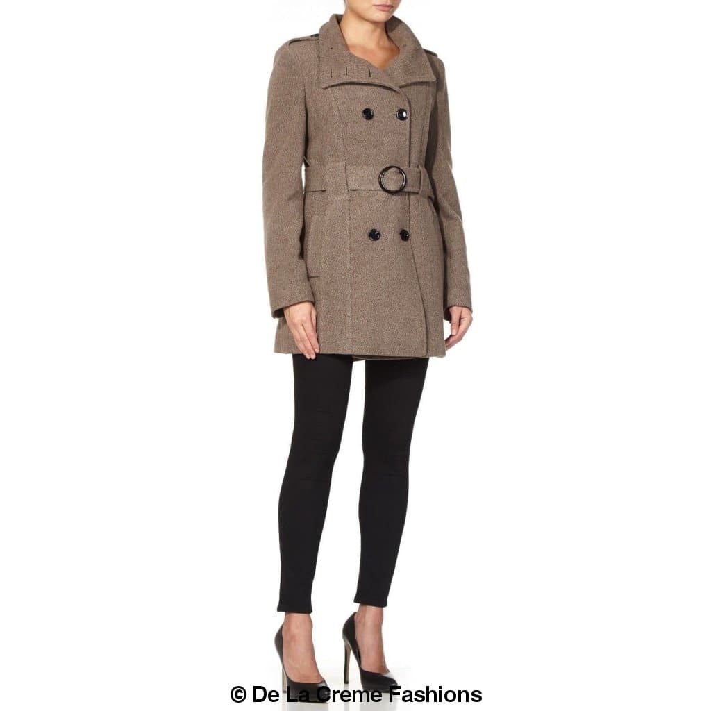 De La Creme - Womens Military Style Wool Belted Coat - Horizon Bliss