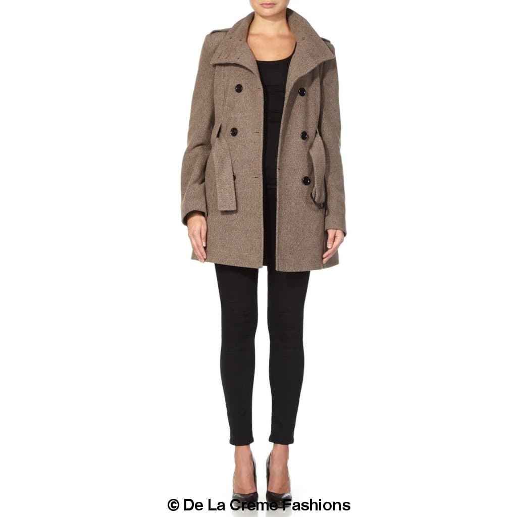 De La Creme - Womens Military Style Wool Belted Coat - Horizon Bliss