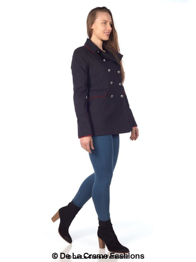 De La Creme Womens Military Style Pea Coat - Horizon Bliss