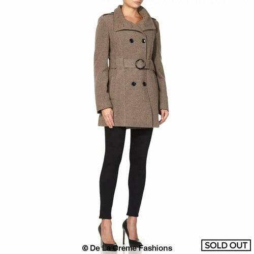 De La Creme - Womens Military Style Wool Belted Coat - Horizon Bliss