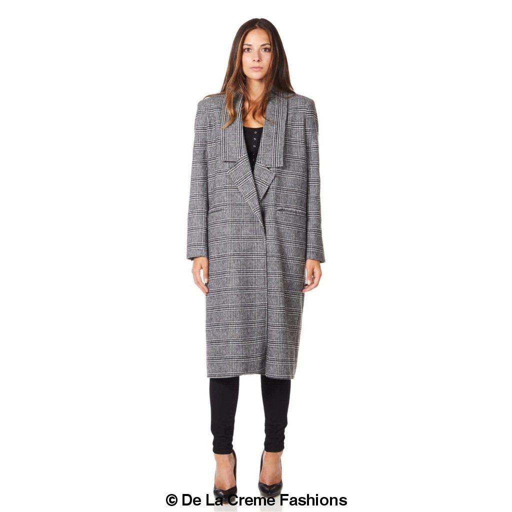 De La Creme - Womens Prince Of Wales Check Wrap Long Coat - Horizon Bliss