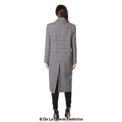 De La Creme - Womens Prince Of Wales Check Wrap Long Coat - Horizon Bliss