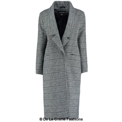 De La Creme - Womens Prince Of Wales Check Wrap Long Coat - Horizon Bliss