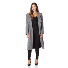 De La Creme - Womens Prince Of Wales Check Wrap Long Coat - Horizon Bliss